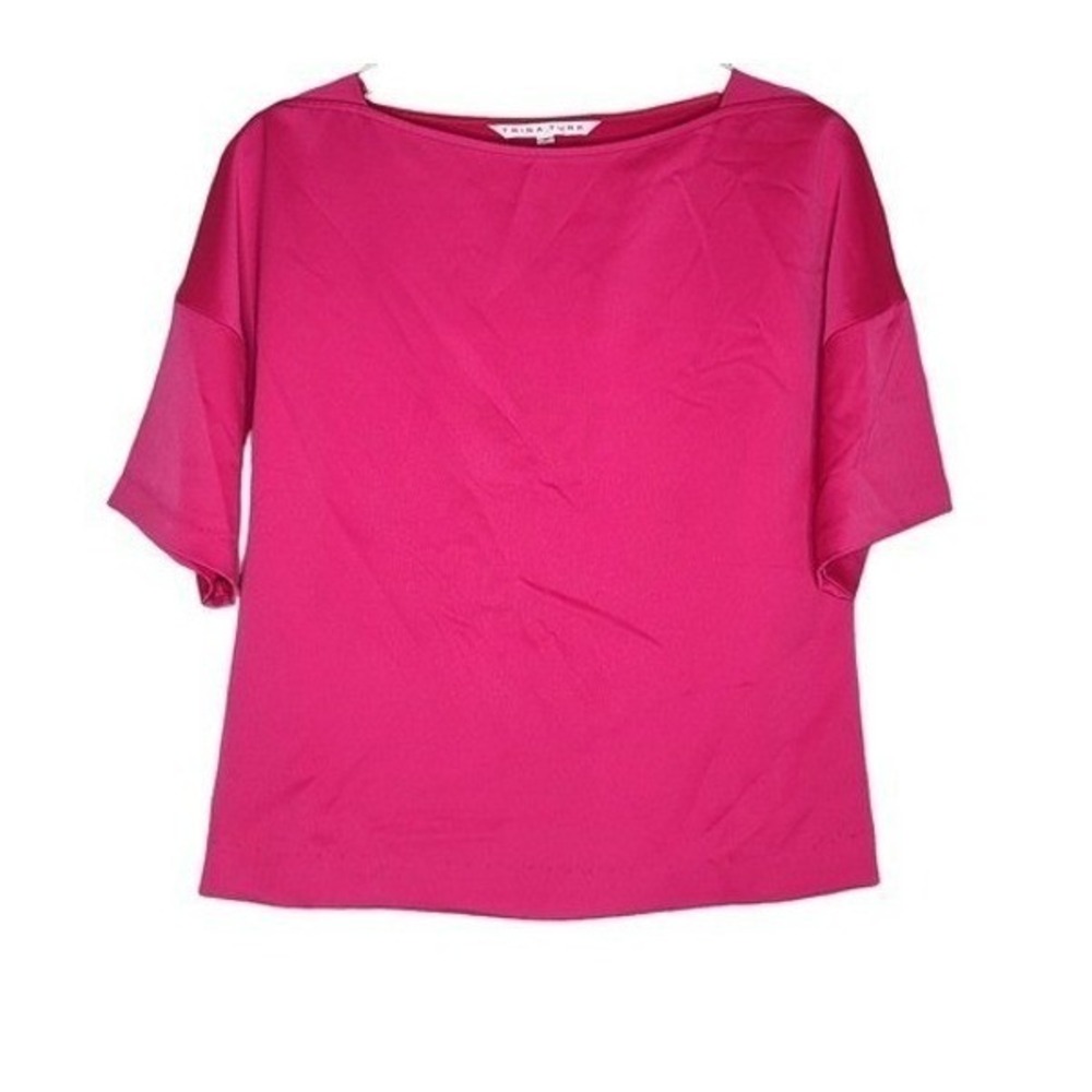 Trina‎ Turk Womens Hot Pink Boat Neck Short Sleeve Blouse Size S